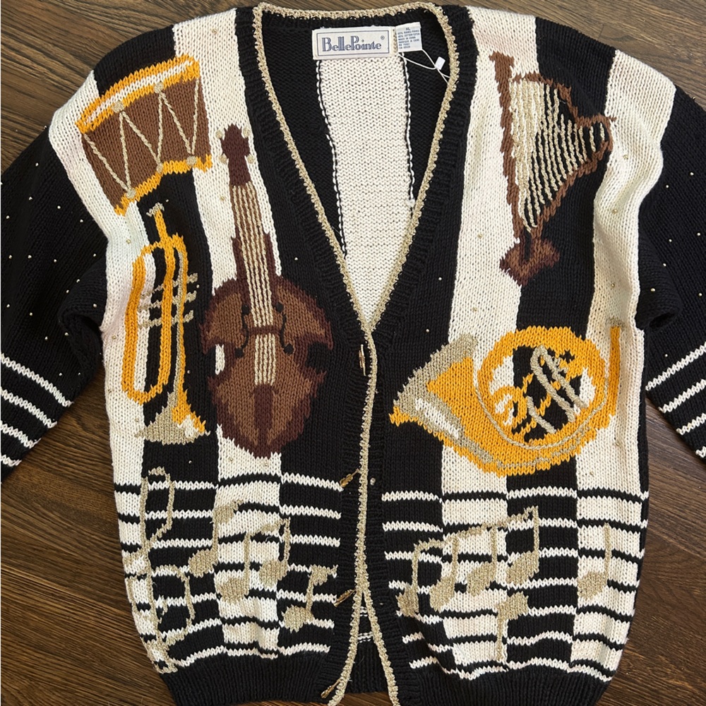 Stunning Rare VintageBelle Pointe Music Chunky Knit Cardigan Sweater